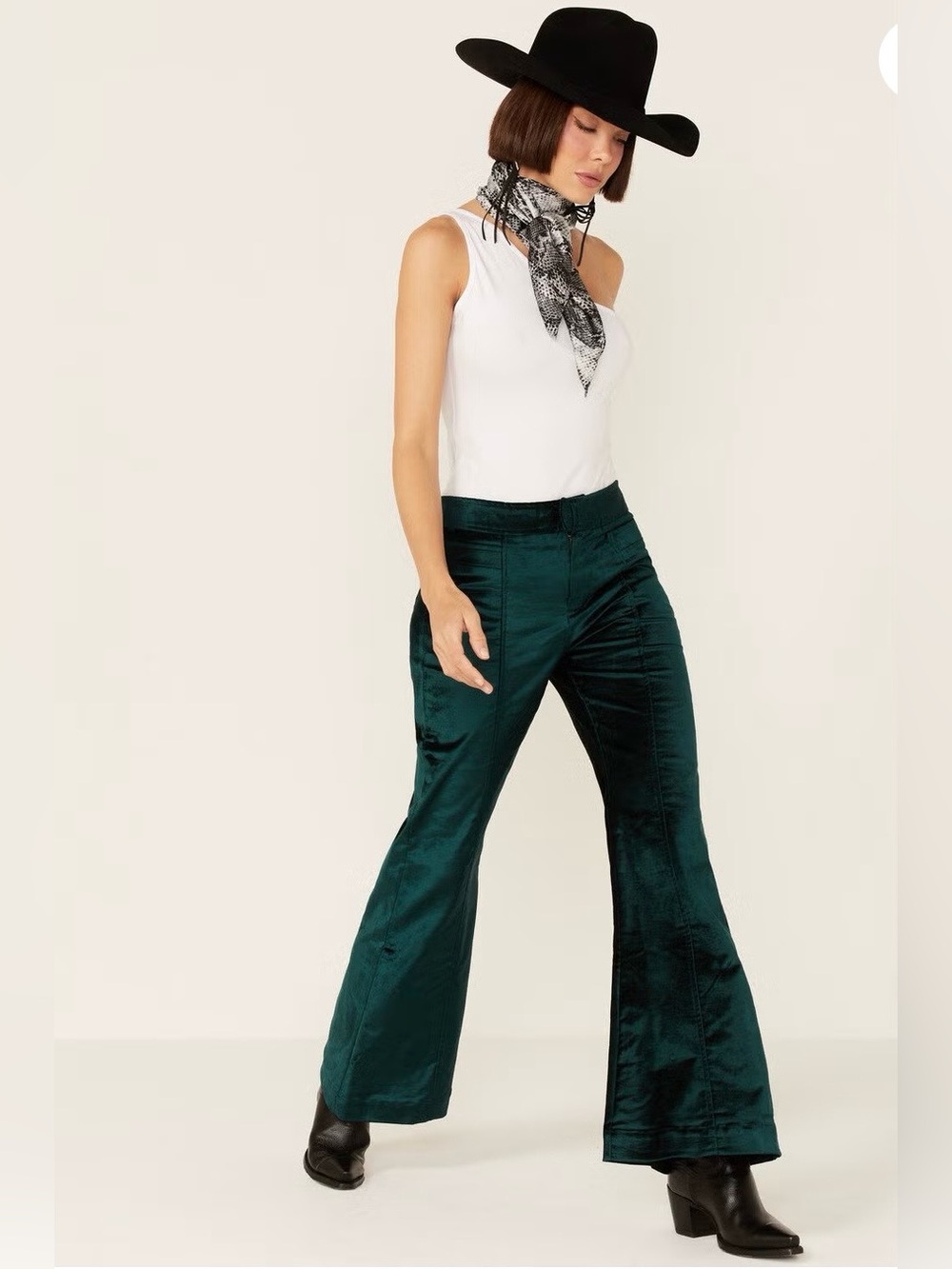 Free People Walk With You Velvet Flare Pants Green NWT Size 12 High Rise